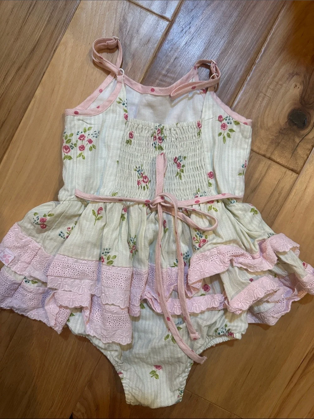 SweetHoney Cream Dress with Pink Trim and Floral Accents